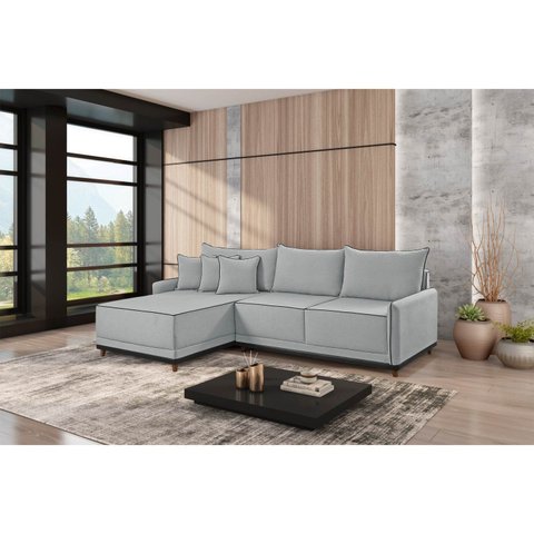 Sofá Linho 3 Lugares 264cm com Chaise Lado Esquerdo e Kit USB Barra Branco Gelo/Preto