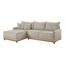 Ver imagem 3 de Sofá Linho 3 Lugares 264cm com Chaise Lado Esquerdo e Kit USB Barra Bege Creme/Marrom