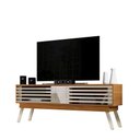 Ver imagem 1 de Rack Francis 1.80 Cm Bancada P/ Sala Tv 75" Ripado Pés Palito Naturale/ Off White
