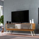 Ver imagem 2 de Rack Francis 1.80 Cm Bancada P/ Sala Tv 75" Ripado Pés Palito Naturale/ Off White