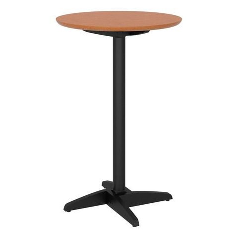 Mesa Bistrô Rendonda Alta Torneada em Madeira Maciça Preta com Natural Acetinado