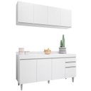 Ver imagem 1 de Kit Balcão 4 Portas e Armário Aéreo 160 Cm Laila Branco