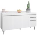 Ver imagem 3 de Kit Balcão 4 Portas e Armário Aéreo 160 Cm Laila Branco