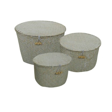Conjunto 3 Cestos de Palha Branco TZ0018 BTC