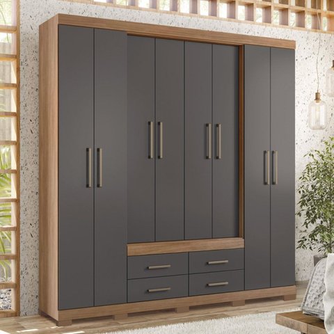 Guarda Roupa Casal 8 Portas 4 Gavetas Nápoles com Pés Marrom/Jatobá/Grafite