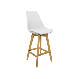 Banqueta Cozinha Alta Assento Branco Base Madeira 52x47 5x111cm Bering - 1