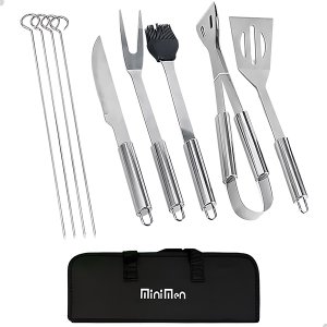 Conjunto Kit Churrasco 9 Peças de Aço Inox com Bolsa:preto
