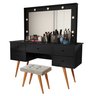 Penteadeira com Banqueta Camarim Leds e Espelho Incluso Anaí:‎ Preto - 2