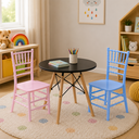 Ver imagem 1 de Kit Mesa Infantil Eames 60cm e 2 Cadeiras Tiffany Polipropileno (Mesa Preta/Cadeira Rosa e Azul)