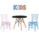 Ver imagem 2 de Kit Mesa Infantil Eames 60cm e 2 Cadeiras Tiffany Polipropileno (Mesa Preta/Cadeira Rosa e Azul)