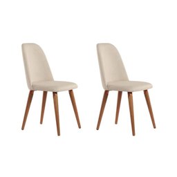 Conjunto com 2 Cadeiras de Madeira Maciça Estofada New Drop - Natural C/ Linho Bege - Cobre - 1