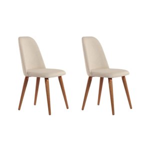 Conjunto com 2 Cadeiras de Madeira Maciça Estofada New Drop - Natural C/ Linho Bege - Cobre