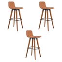 Ver imagem 2 de Kit 3 Banquetas Altas Luxo Linea Aço Preto Linho Terracota Base Carvalho