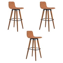 Kit 3 Banquetas Altas Luxo Linea Aço Preto Linho Terracota Base Carvalho - 2