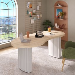 Mesa Para Escritório 200cm Curvas Orgânicas Tampo Tamburato Diretor  - 17