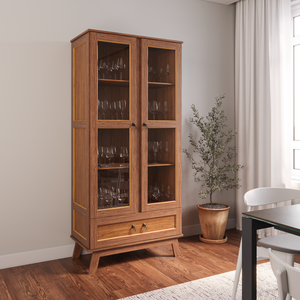 Cristaleira Roma Pinus com HDF Porta de Vidro Retrô