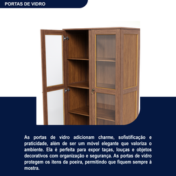 Cristaleira Roma Pinus com HDF Porta de Vidro Retrô - 7