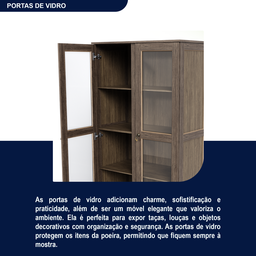 Cristaleira Roma Pinus com HDF Porta de Vidro Retrô - 7