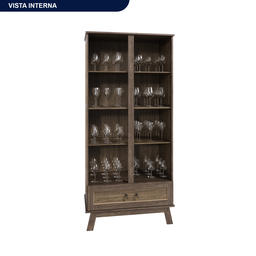 Cristaleira Roma Pinus com HDF Porta de Vidro Retrô - 5