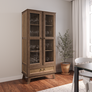 Cristaleira Roma Pinus com HDF Porta de Vidro Retrô