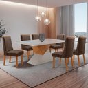 Ver imagem 1 de Mesa de Jantar Aster 180cm Tampo MDF Vidro Canto Copo com 6 Cadeiras Carolina