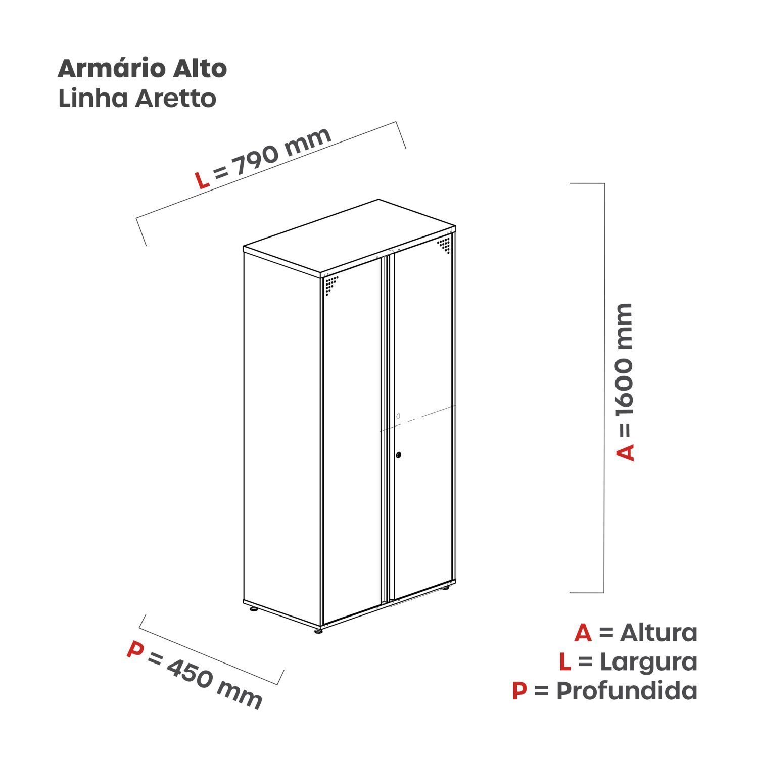 Armário para Escritório Alto 2 Portas 160x79x45cm AA1600AT - 4