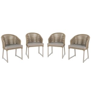 4 Cadeira Noronha Aluminio Micro Pintura Champanhe, Tr. Telinha Corda Nautica Rami, Estofado - Fendi