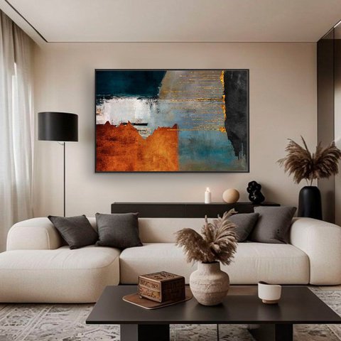 Quadro Decorativo Abstrato Laranja e Preto