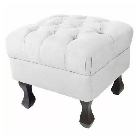 Puff Retrô Fixo Luis Xv Capitonê Suede Branco - DS Estofados