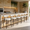 Ver imagem 1 de Banqueta Cozinha Alta com Encosto Industrial Preto Kit 6 Londres PU Branco D03 - D’Rossi