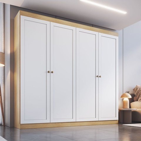 Guarda-Roupa Casal 4 Portas 2 Gavetas Americano/Provençal Ele e Ela Europa Branco/Savana