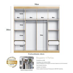 Guarda-Roupa Casal 4 Portas 2 Gavetas Americano/Provençal Ele e Ela Europa - 5