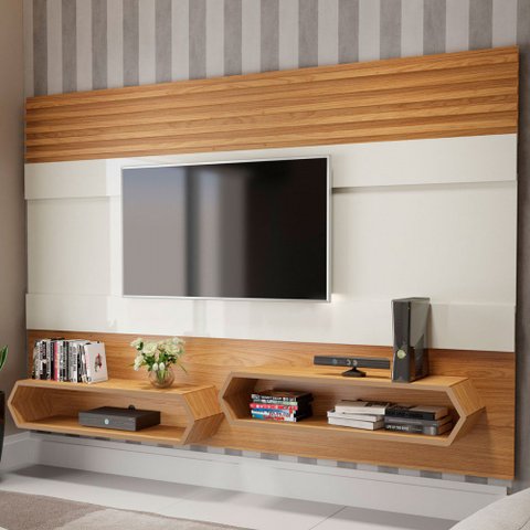 Painel para Tv de até 65" 220cm com 02 Nichos 100% Mdf Pa22 Dalla Costa-freijó/off White