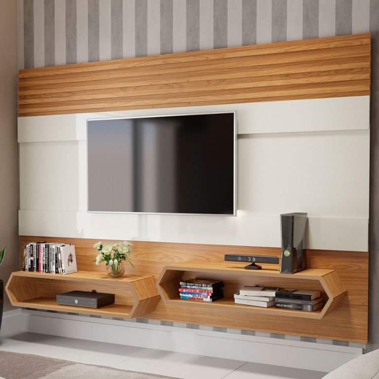 Painel para Tv de até 65" 220cm com 02 Nichos 100% Mdf Pa22 Dalla Costa-freijó/off White