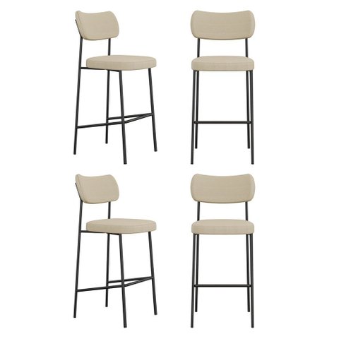Kit 04 Banquetas Altas para Cozinha Lila Estofada com Encosto Linho Bege - Desk Design
