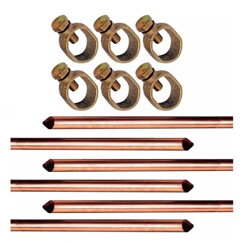 Kit 6 Haste Aterr Cobre - 1/2 X 2,0mts 10mm + 06 Conector