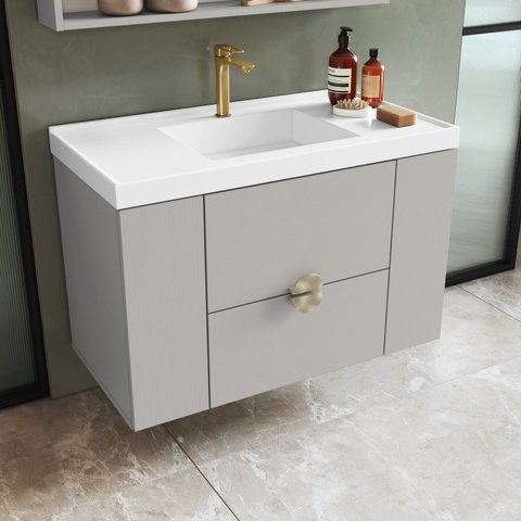 Gabinete para Banheiro Suspenso com Cuba Yescasa Off White/Arenas