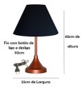 Ver imagem 4 de Abajur para Sala ou Quarto Base Cobre e Cúpula de algodão Preto