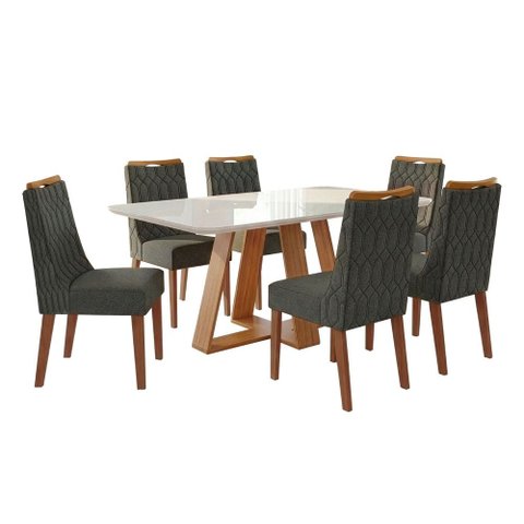 Conjunto Sala de Jantar Mesa Tampo em Vidro 1,60m Maria 6 Cadeiras Bel