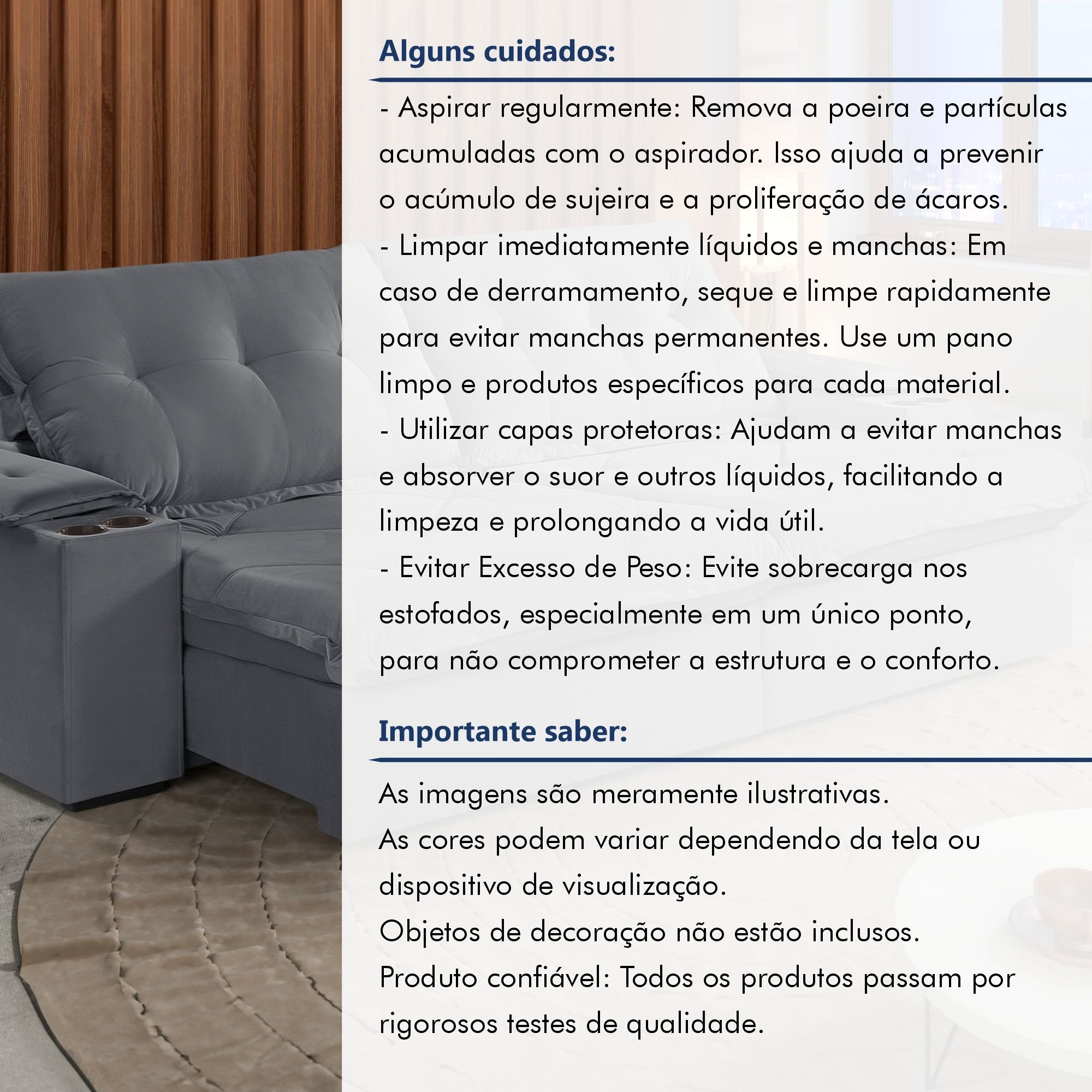 Sofá Retrátil e Reclinável 250cm M163 com Porta Copos Yescasa - 14