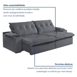 Sofá Retrátil e Reclinável 250cm M163 com Porta Copos Yescasa - 5