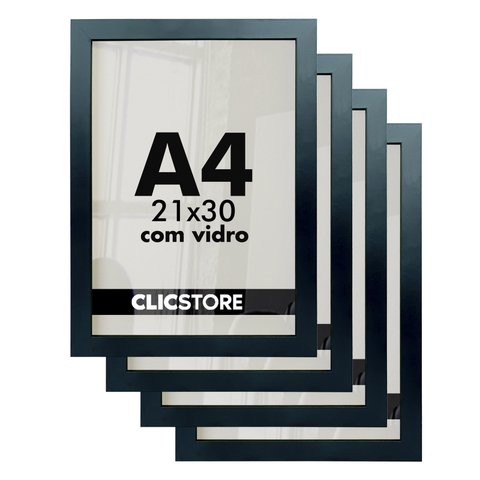 Kit 4 Molduras A4 Foto 21x30 Diplomas Certificados Qualidade Premium Vidro Quadros Decoração Arte Im