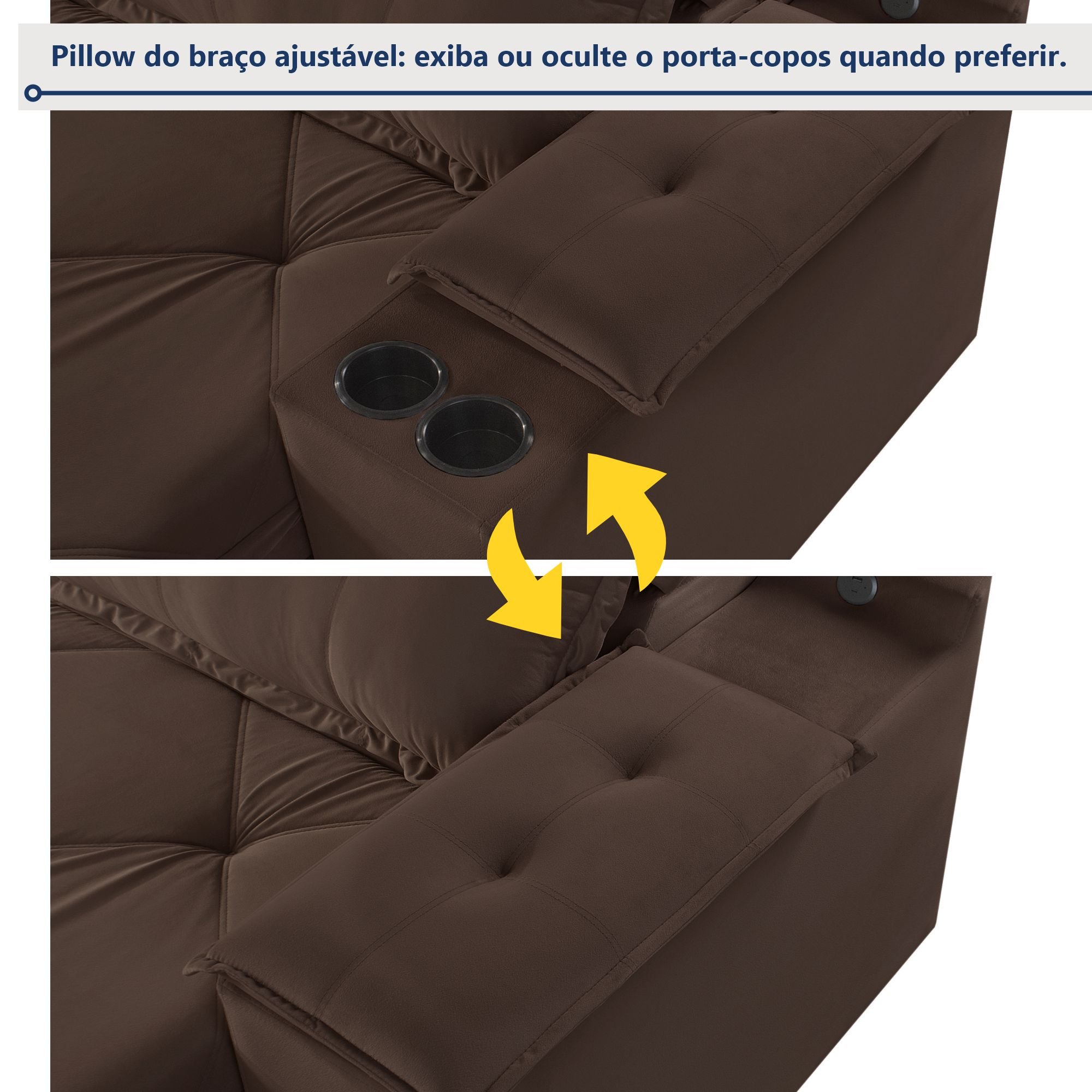 Sofá Retrátil e Reclinável 230cm M163 com Porta Copos Yescasa - 2