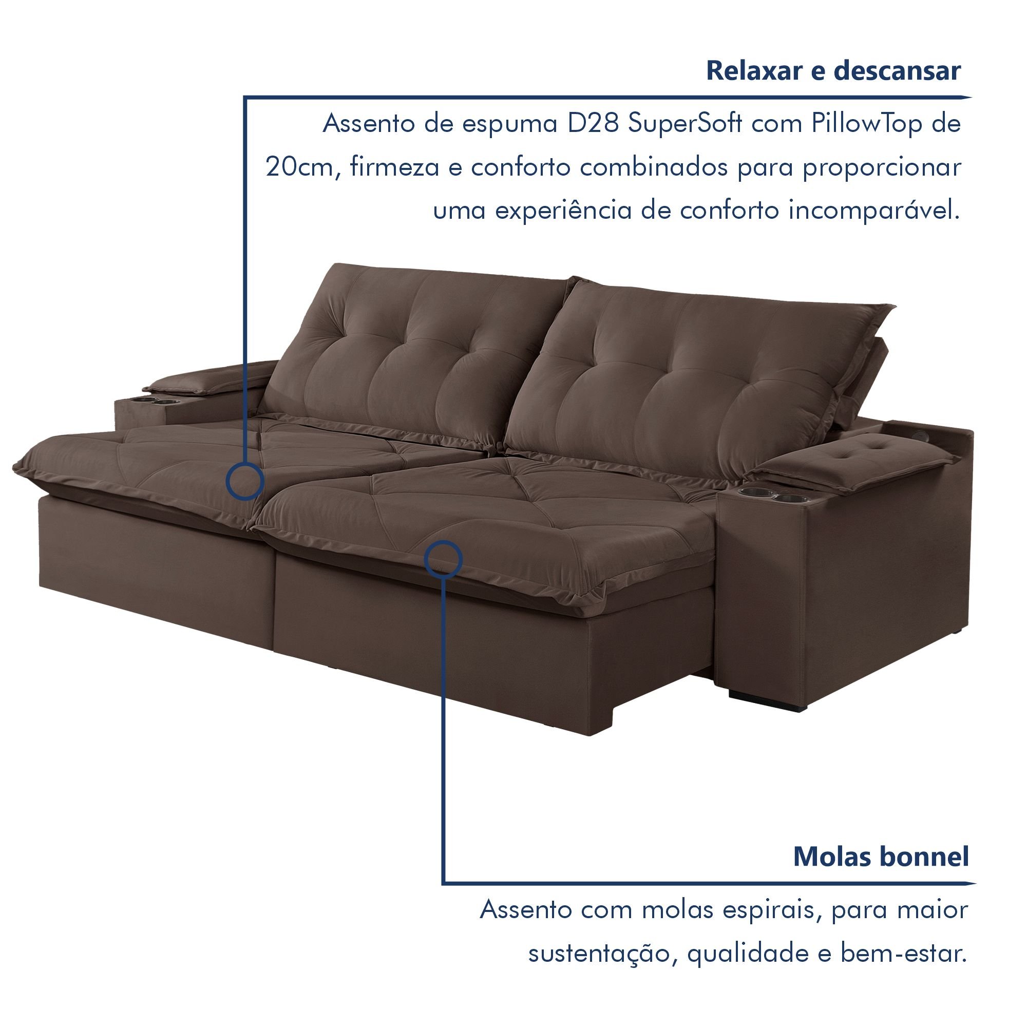 Sofá Retrátil e Reclinável 230cm M163 com Porta Copos Yescasa - 7