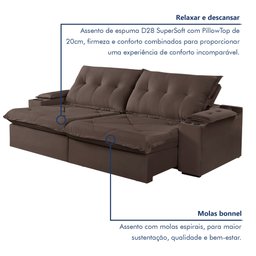 Sofá Retrátil e Reclinável com Entrada USB e Porta Copos 230cm M163 Yescasa - 7