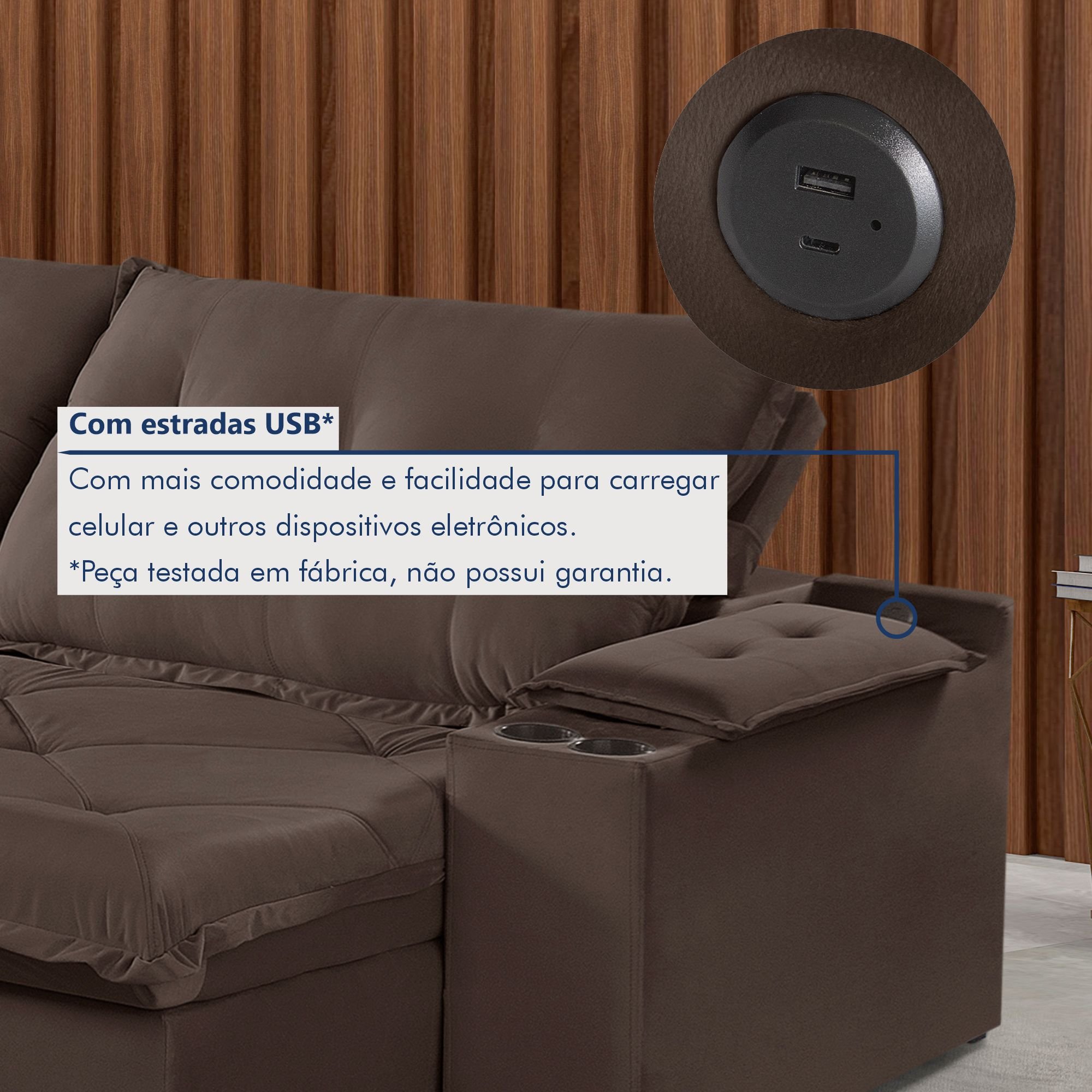 Sofá Retrátil e Reclinável 230cm M163 com Porta Copos Yescasa - 8