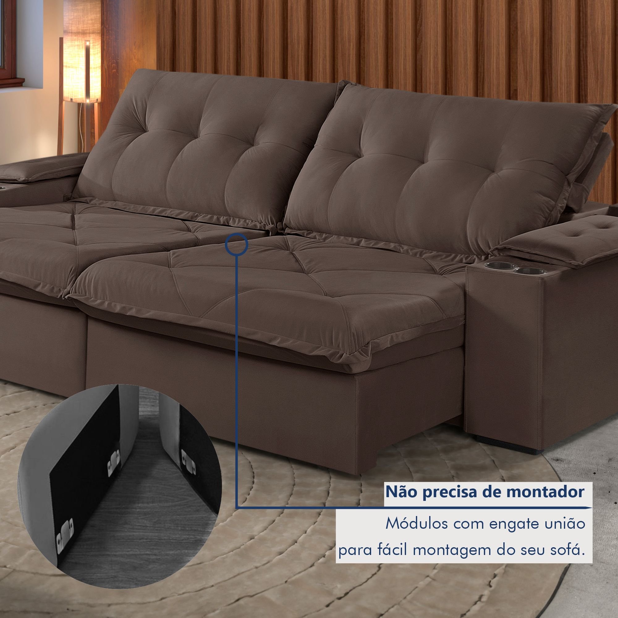 Sofá Retrátil e Reclinável 230cm M163 com Porta Copos Yescasa - 9