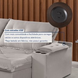 Sofá Retrátil e Reclinável com Entrada USB e Porta Copos 230cm M163 Yescasa - 8