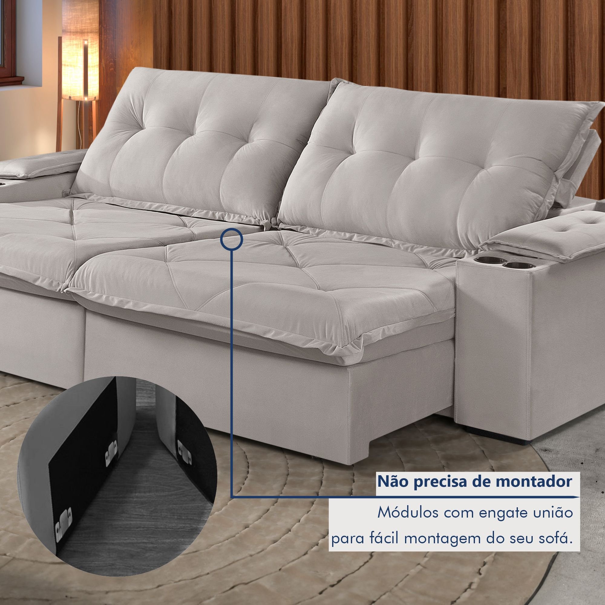 Sofá Retrátil e Reclinável 230cm M163 com Porta Copos Yescasa - 9