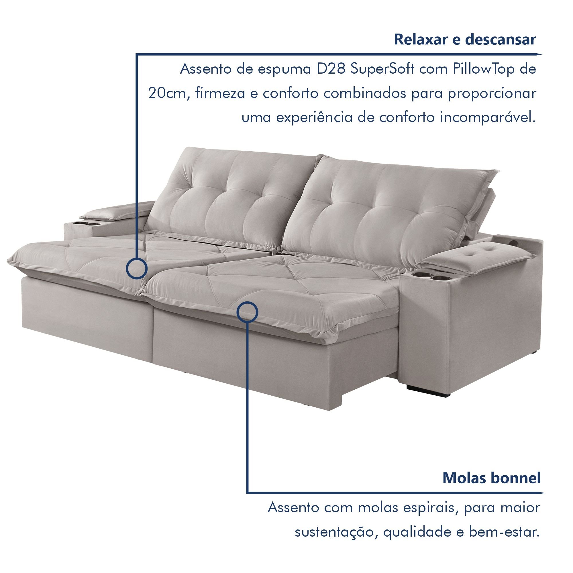Sofá Retrátil e Reclinável 230cm M163 com Porta Copos Yescasa - 7